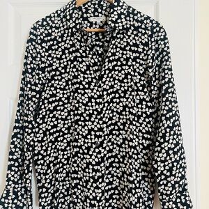 Equipment Black and White Notched Collar Button Down Blouse
